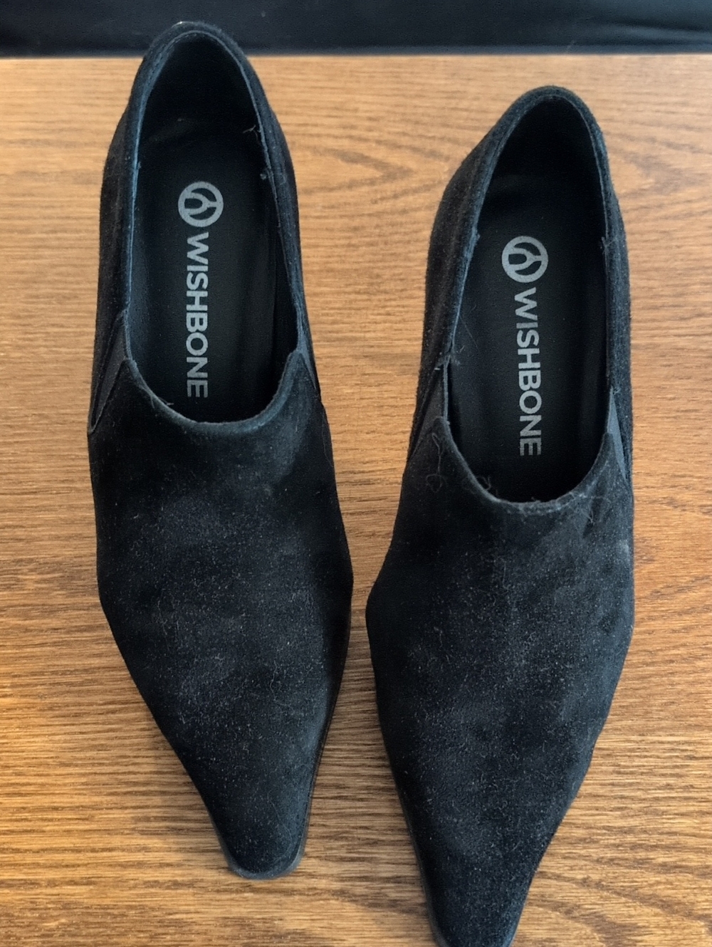 Wishbone Black Suede Pointed-Toe Mules